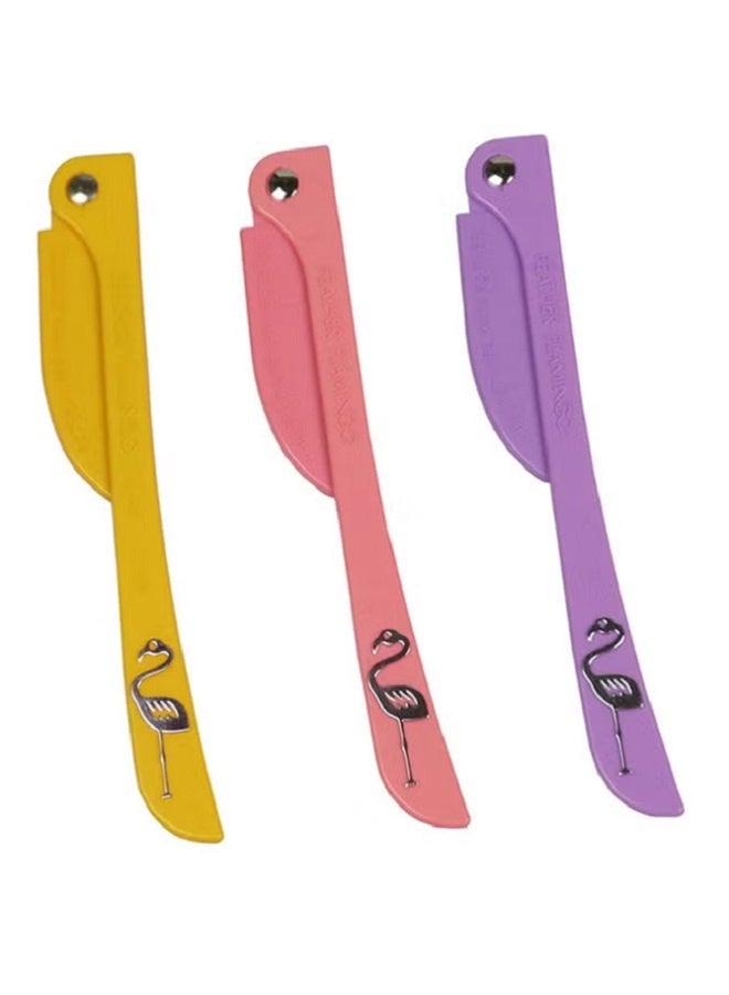 فيذر فلامينجو - اس شفرات حلاقة فلامينغو فيذر الأصلية للنساء لإزالة شعر الوجه والجسم، 3 شفرات، ألوان أصفر/وردي/بنفسجي، آمنة على البشرة - Image 1